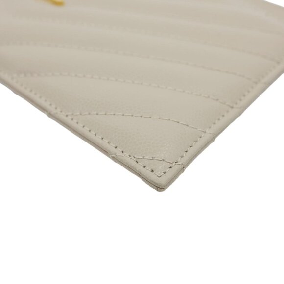Yves Saint Laurent Monogram Bill Grain De Poudre Chevron Leather Zip Pouch Beige - Picture 8 of 12